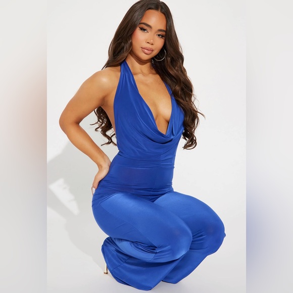 🦋🌀Blue Halter Jumpsuit🌀🦋 - Picture 1 of 7